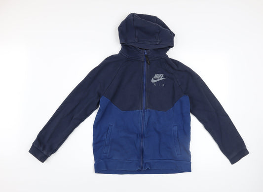 Additional front view of Nike boys’ blue full zip fleece hoodie xl 13-15 years colourblock logo
