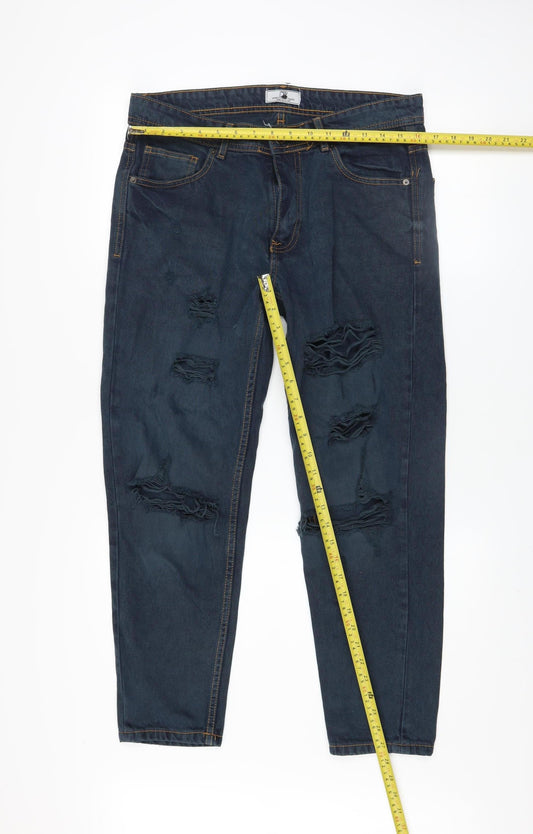 Don't Think Twice Men's Blue Distressed Straight Jeans W32 L32