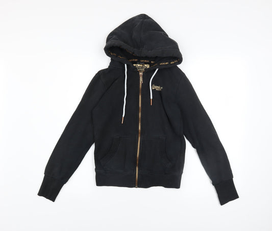 Superdry Womens Black Full Zip Hoodie UK 6 Orange Label Cotton Blend