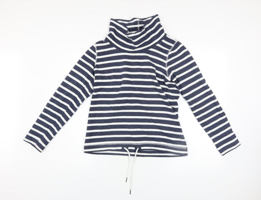 Additional front view of Mantaray Women Navy White Striped Roll Neck Pullover Hoodie, size 10