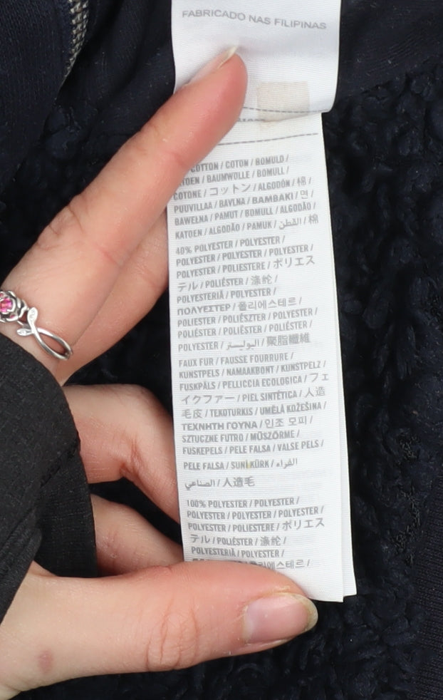 Hollister Women Navy Full Zip Hoodie Small Faux Fur Lined