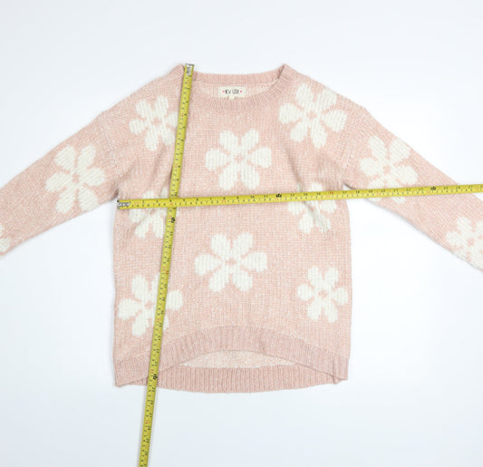 New Look Women’s Pink Floral Knit Pullover Jumper Size 10