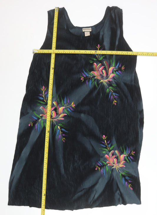 Tropical Batik Womens Black Floral Embroidered Rayon Tunic Tank Top One Size