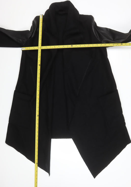 AllSaints Womens Black Wool Leather Trim Open Coatigan UK 10
