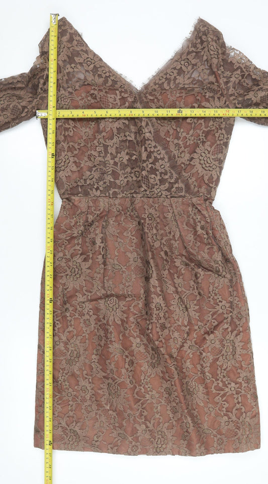Jean Allen Women Brown Lace Off Shoulder Bodycon Dress Size 14