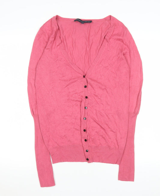 Additional front view of French Connection women’s pink xs v-neck button cardigan
