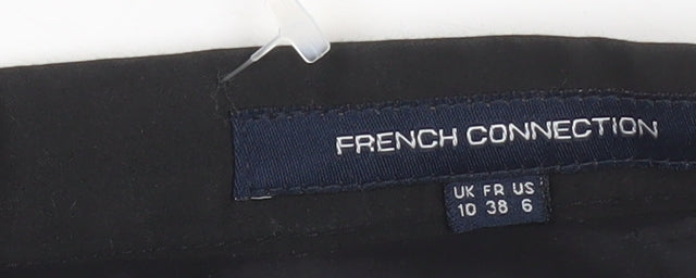 Brand and care label for French Connection Women's Black Cotton Zip Pencil Skirt, size 10
