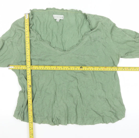 Jigsaw Women’s Green V-Neck Long Sleeve Cotton Knit Top M