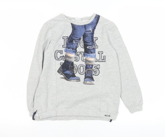Additional front view of Mayoral girls’ grey long sleeve graphic pullover t-shirt 9 years