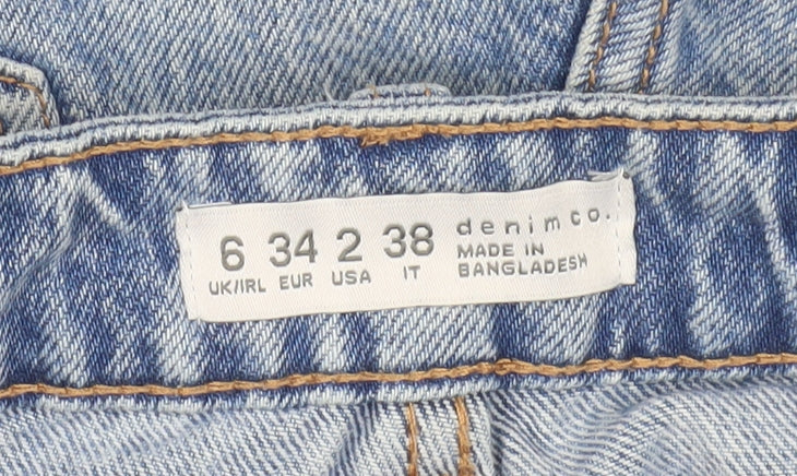 Brand and care label for Denim Co. Women’s Blue Cut-Off High Rise Denim Shorts, size UK 6