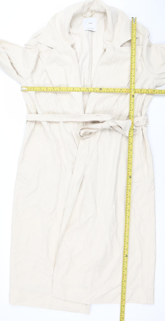 Mango Women Beige Long Belted Trench Coat XL Classic Cotton Blend
