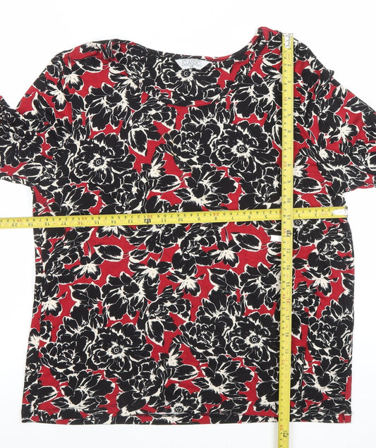 Classic Womens Red Floral 3/4 Sleeve Viscose Jersey Top Size 14