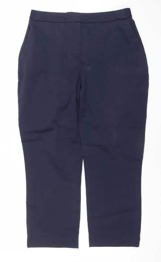 Additional front view of Dunnes women’s blue chino trousers, size UK 8 slim, fit cotton blend