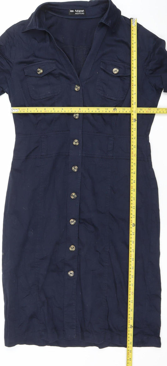 Marks and Spencer Women Blue Cotton Shirt Dress Size 12