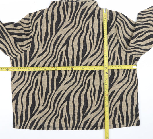 Marks and Spencer Womens Beige Zebra Print Long Sleeve Mock Neck T-Shirt Size 20