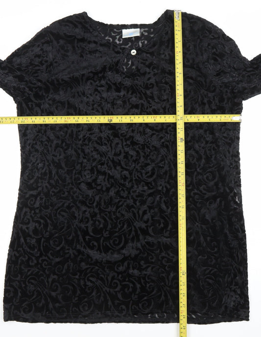 New Look Women’s Black Velvet Floral Long Sleeve Tunic Blouse UK 16