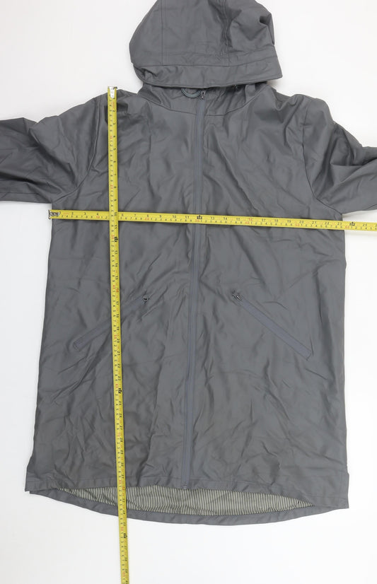 Tif Tiffy Women's Grey Long Hooded Waterproof Rain Coat L