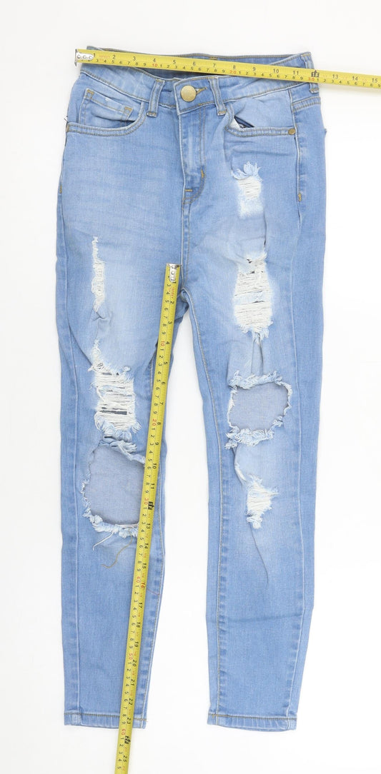 Boohoo Women’s Blue Petite UK 4 Distressed Skinny Jeans