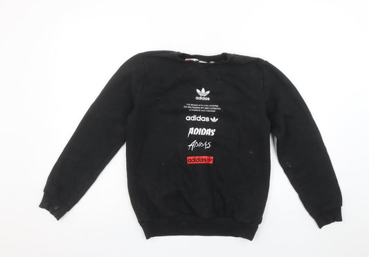 Adidas Boys Black Crew Neck Fleece Sweatshirt 11-12 Years Pullover Logo