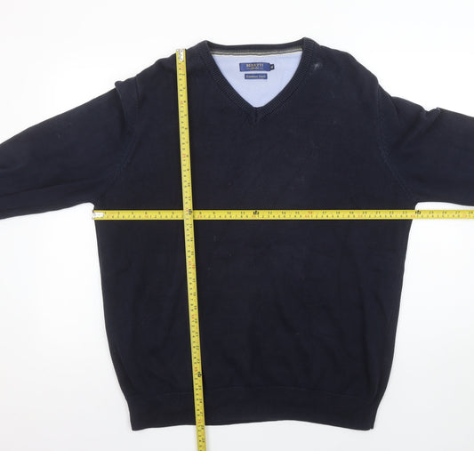 Benetti Men's Blue Cotton V-Neck Jumper XL Classic Fit