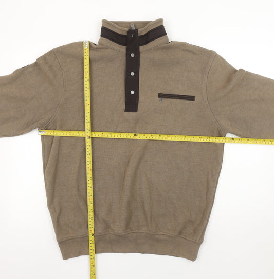 Bugatti Men’s Brown Henley Sweatshirt L Button 1/4 Zip Cotton Blend