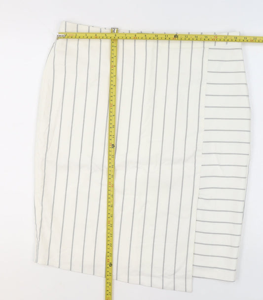 Mint Velvet Women's White Striped Straight Pencil Skirt Size 16