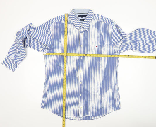 Tommy Hilfiger Men's Blue Striped Slim Fit Long Sleeve Shirt XL