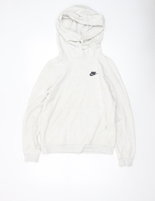 Nike Women's Beige Small Pullover Hoodie with Logo and Kangaroo Pocket