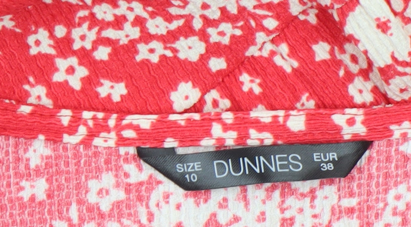 Dunnes Women Red Floral Wrap Dress Size 10 Short Ruched Ruffle Hem