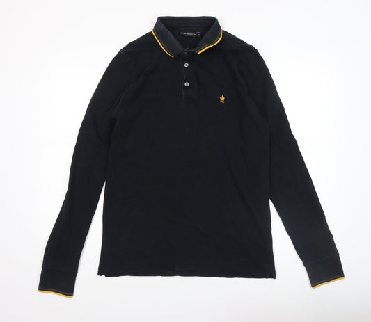 French Connection Men's Black Long Sleeve Cotton Polo Shirt Size M