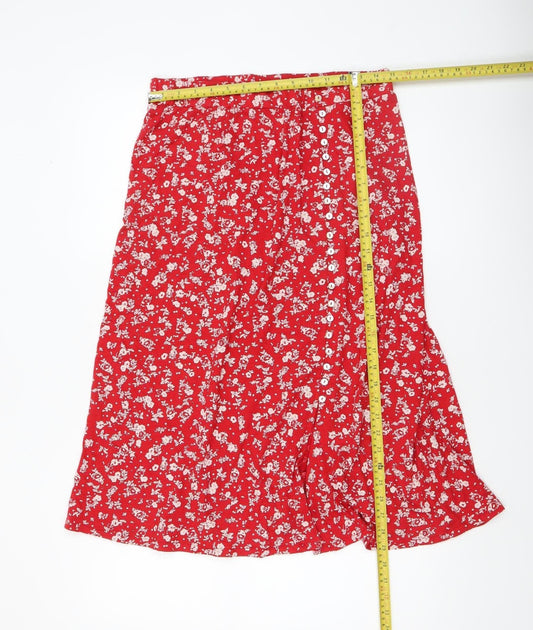 Monsoon Womens Red Floral Midi A-Line Skirt Size M