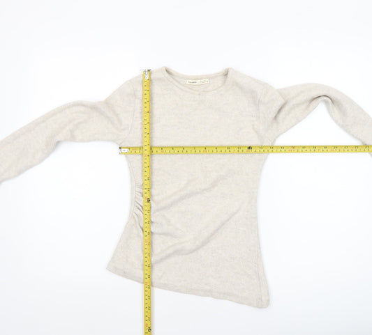 Pull&Bear Women’s Beige Long Sleeve Basic Jersey Top Size 8