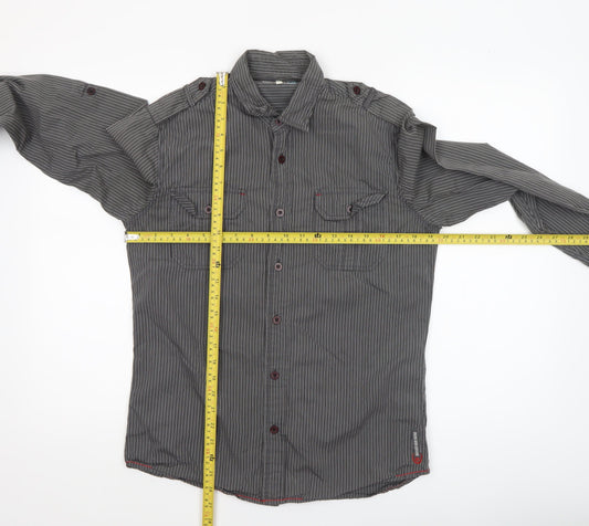 Duck and Cover Men's Grey Striped Long Sleeve Button-Up Shirt M