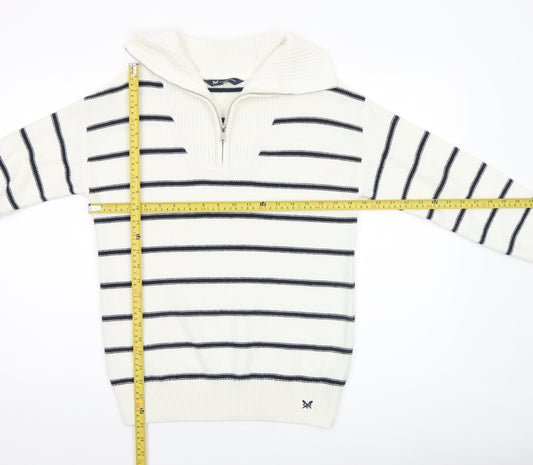 Crew Clothing Women’s White Striped Half Zip Jumper Size 10 Wool Blend