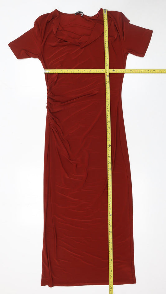 Zara Women Red Bodycon Midi Dress Size S Short Sleeve V-Neck