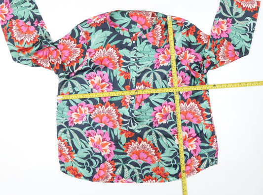 Gallery Womens Navy Floral Long Sleeve Blouse Size 16 Polyester