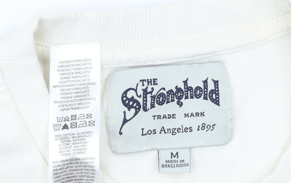 The Stronghold Men's Ivory Cotton Short Sleeve Crew Neck T-Shirt M