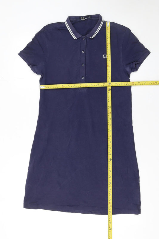Fred Perry Women Blue Size 8 Polo Shirt Dress Collared Casual Stretch