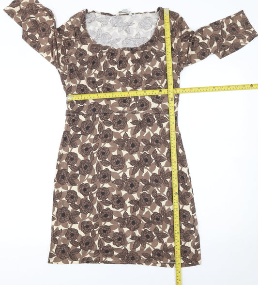 Boden Women’s Brown Floral Shift Dress Size 10 3/4 Sleeve