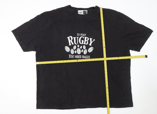 Cotton Traders Men's Black 3XL Rugby Graphic Short Sleeve T-Shirt