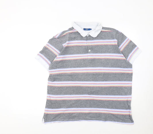 Cotton Traders Men's Grey Striped Cotton Polo Shirt Size M