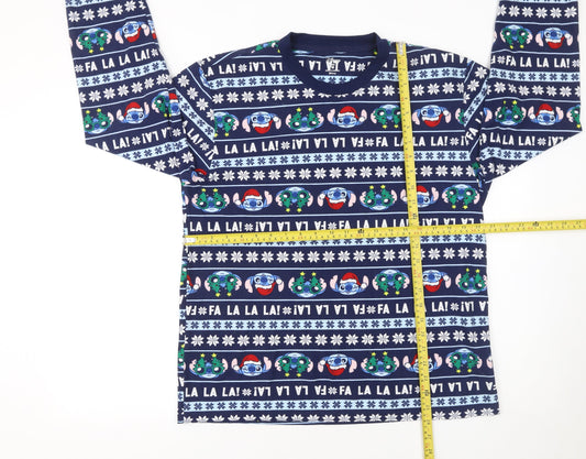 Disney Lilo & Stitch Men's Blue Christmas Cotton Pyjama Top M