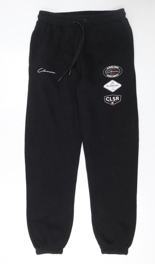 Additional front view of Closure LDN Men’s Black Logo Sweatpants, size M, Tapered Fit