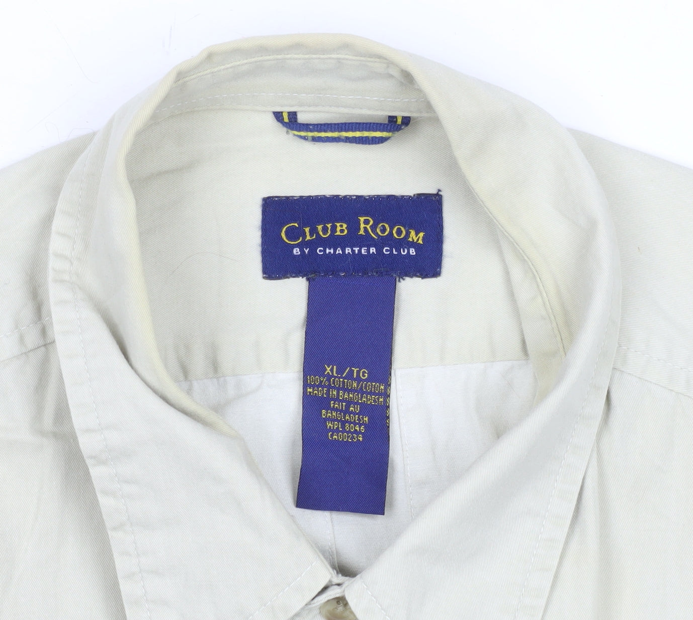 Club Room Men Beige XL Short Sleeve Cotton Button-Up Shirt