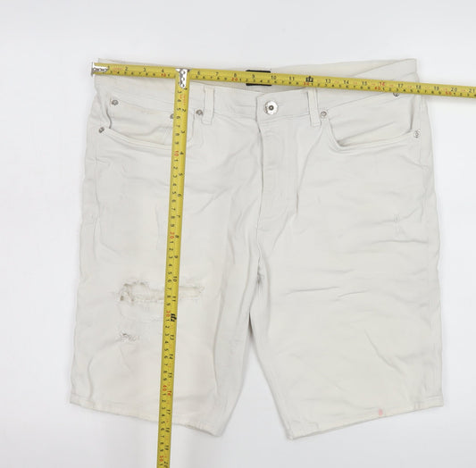 River Island Women’s White Bermuda Denim Shorts Size 36 Stretch Casual