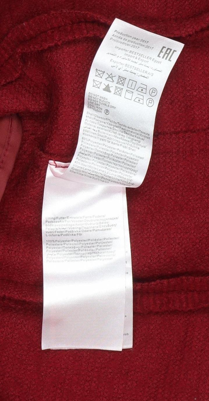 ONLY Womens Red Wool Blend Long Overcoat Size S