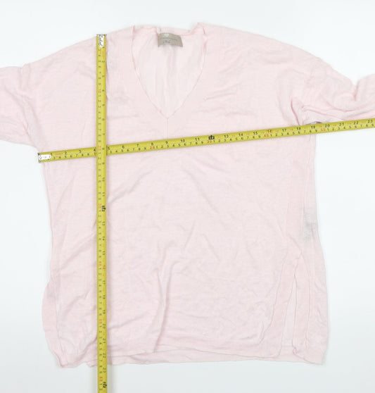 Paul Costelloe Living Women’s Blush Pink Linen V-Neck Long Sleeve Top Size S
