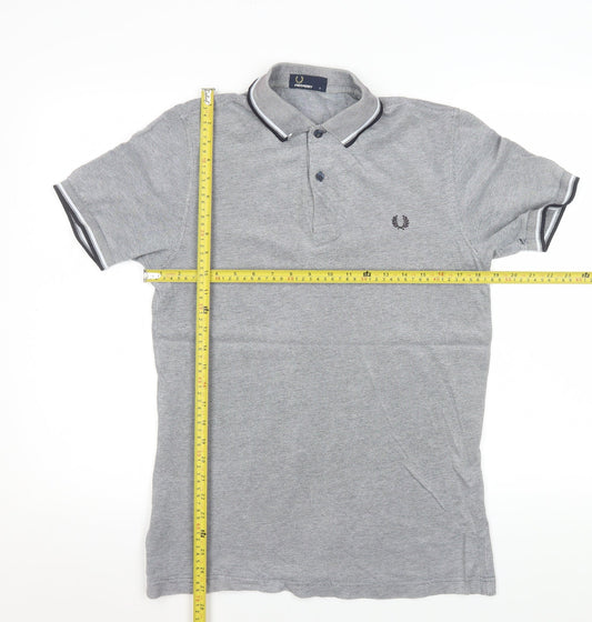 Fred Perry Men's Grey Cotton Polo Shirt Size S Short Sleeve