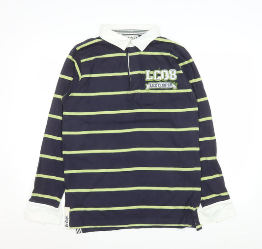 Lee Cooper Men's Blue Striped Long Sleeve Collared Polo Shirt Size S