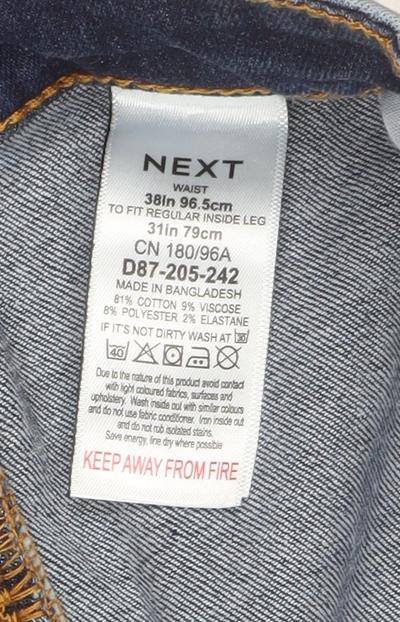 Next Men’s Blue Straight Leg Jeans 38W 31L Denim Comfort Stretch Fit